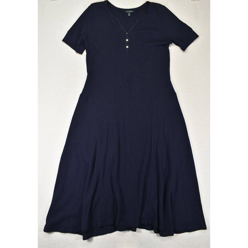 Lauren Ralph Lauren Blue Waffle Knit Thermal Flared Maxi Long Dress Women's 1X